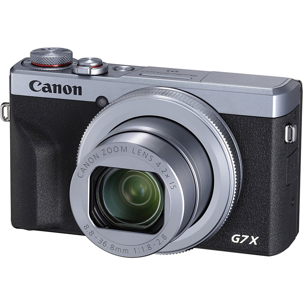 Canon PowerShot G7 X Mark III Digital Camera Silver front view on pure white background